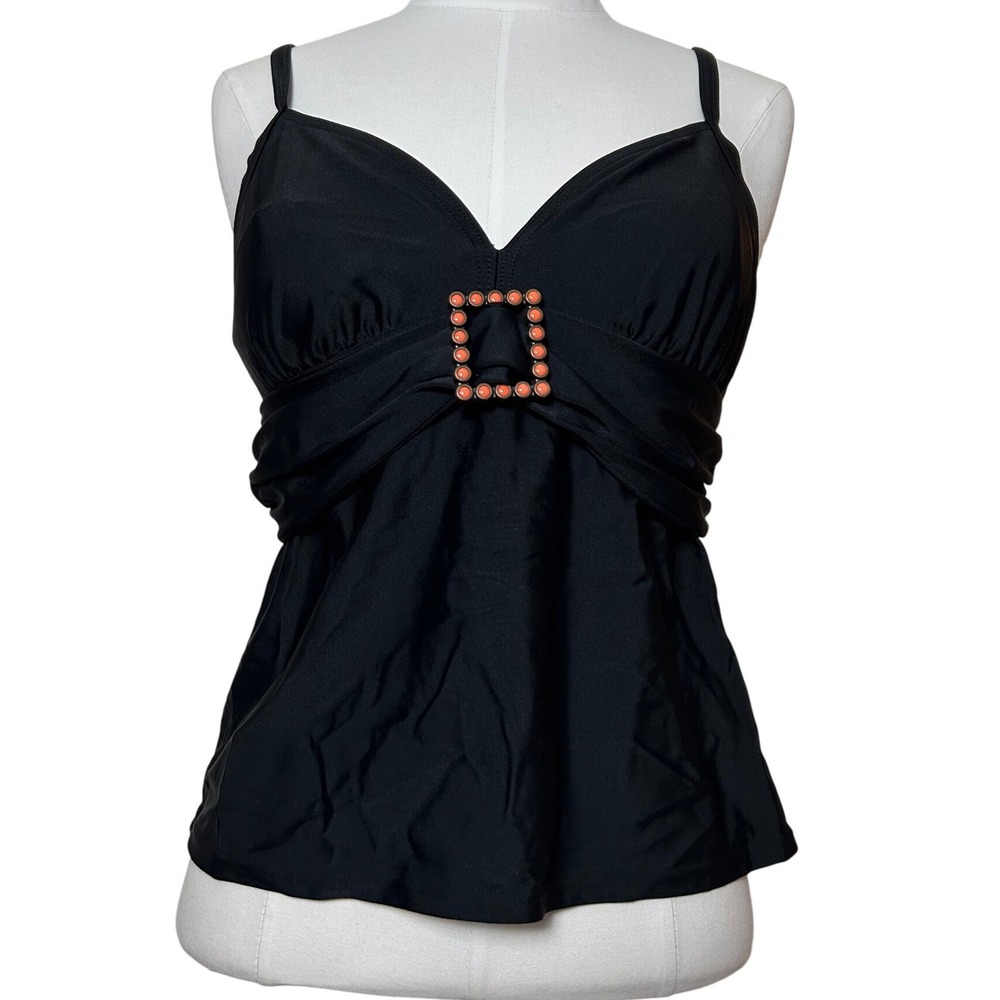 Y2K Style & Co Black Tankini Swim Top Square Beaded Adjustable Straps Size‎ 10